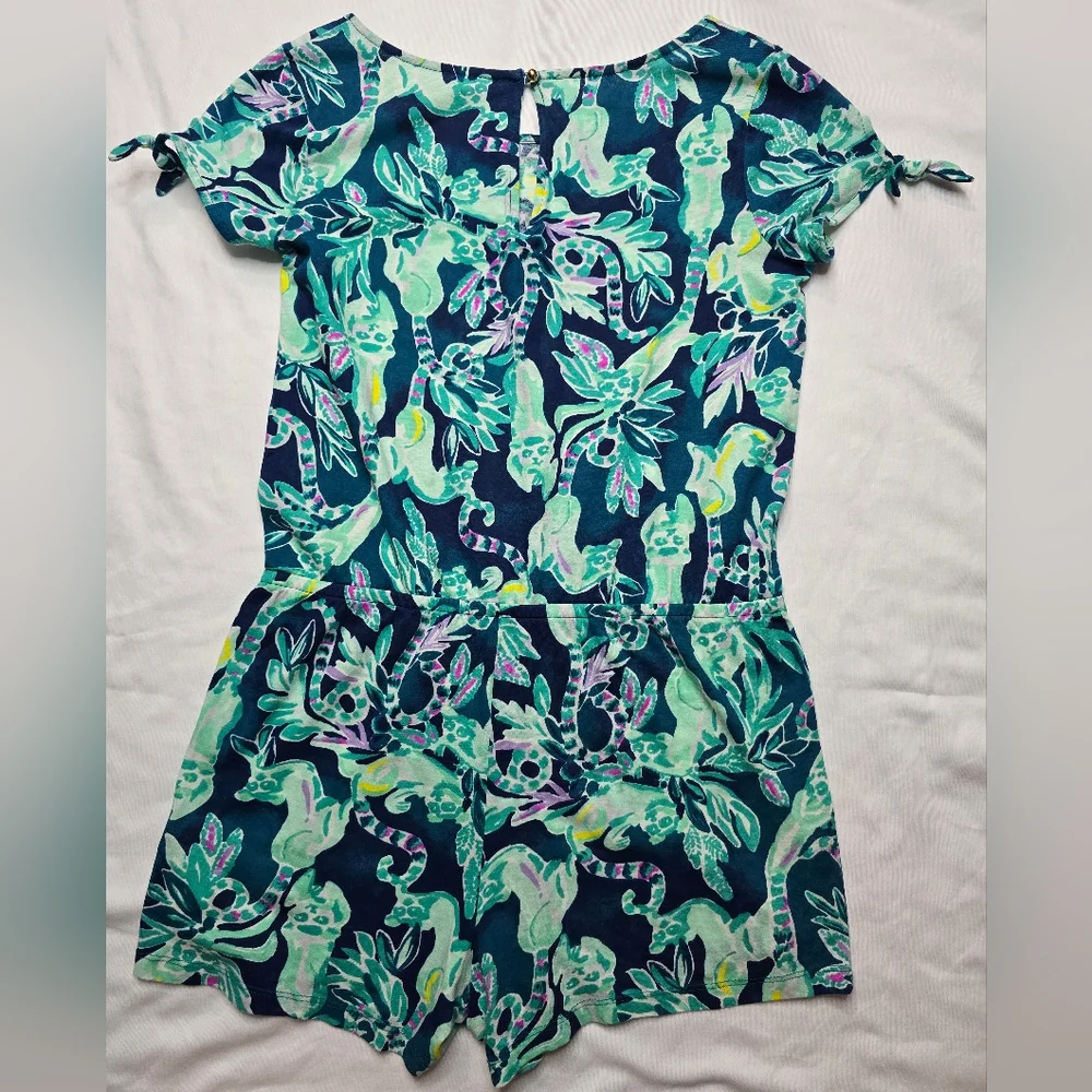 Lilly Pulitzer Floral Lemur Tropical Print Teal One Piece Romper Size XL 12/14